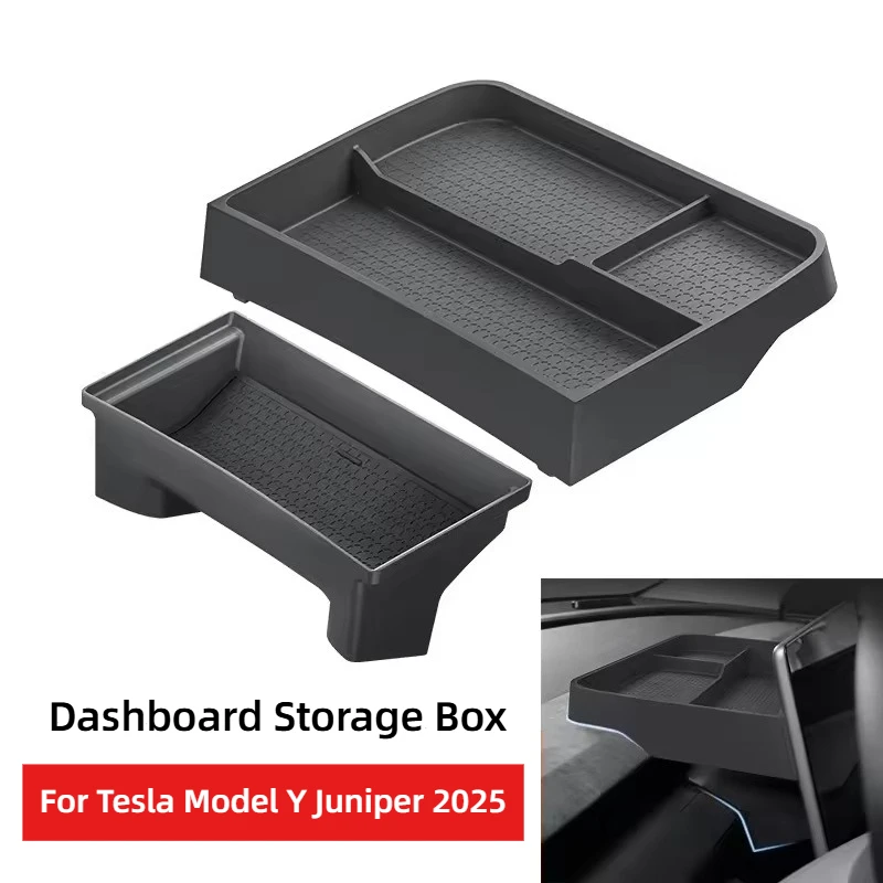 

For Tesla Model Y Juniper 2025 Dashboard Storage Organizer Box Rear Screen Hidden Double-layer Storage Tray Phone Glasses Holder