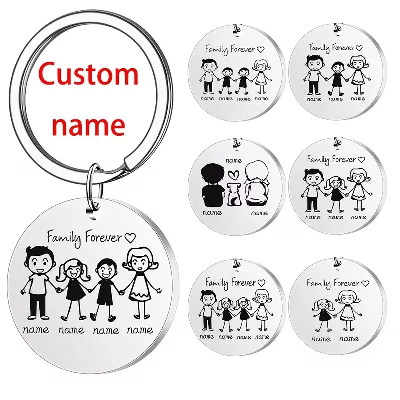 Custom Name Stainless Steel Round Keychain for Family Members, Ideal Gift Choice, Father's Day Gift, Valentine's Day Gift