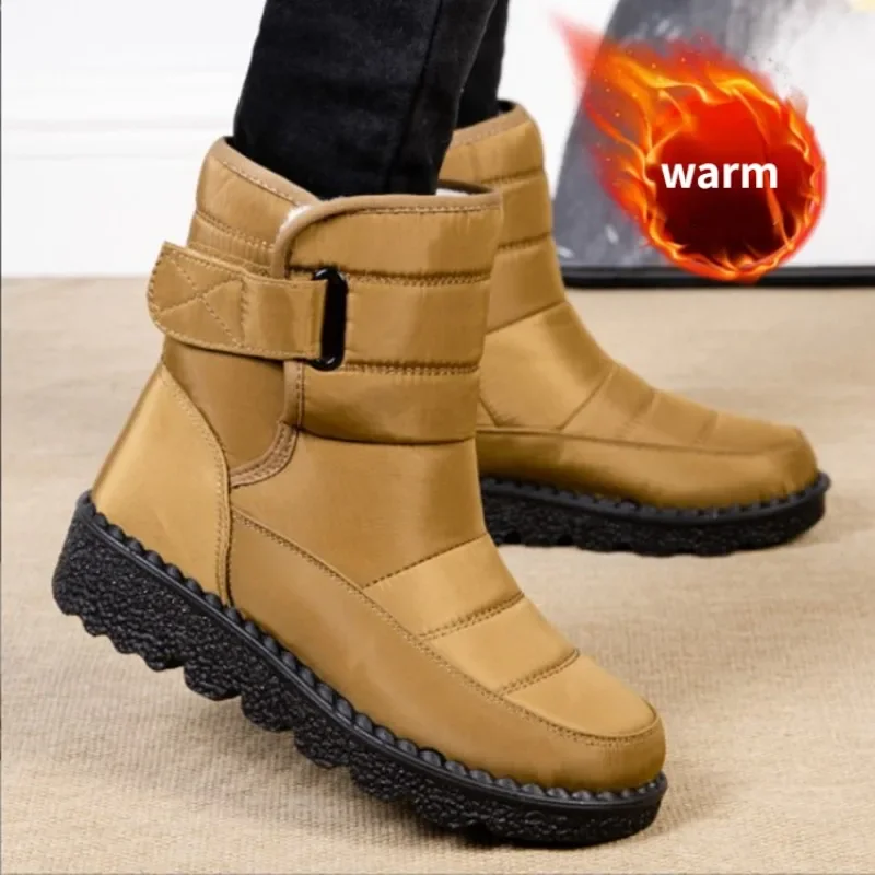 

Hot Sale Women's Snow Boots Winter Warm Mid-calf Boots Waterproof Platform Shoes for Lady Plush Hook Loop Slip on Shoes Zapatos