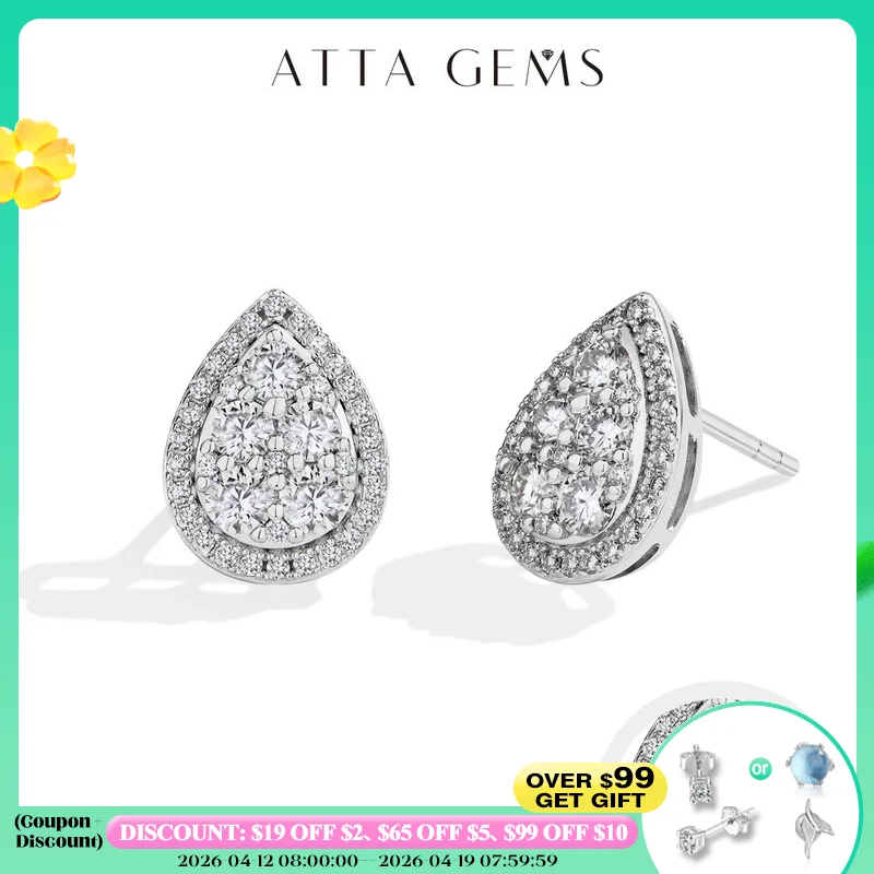

Attagems Teardrop Shape Earrings Moissanite DVVS1 Round Cut 925 Sterling Silver Gold Plated For Women Wedding Party Jewelry Gift
