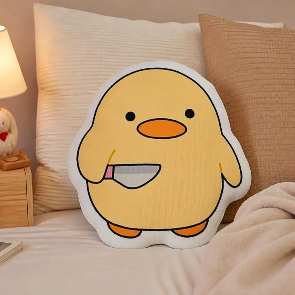Cute Knife Holding Duck Shaped Throw Pillow Stuffed Decorative Cushion for Bedroom Sofa Home Decor Funny Cartoon Novelty Gift