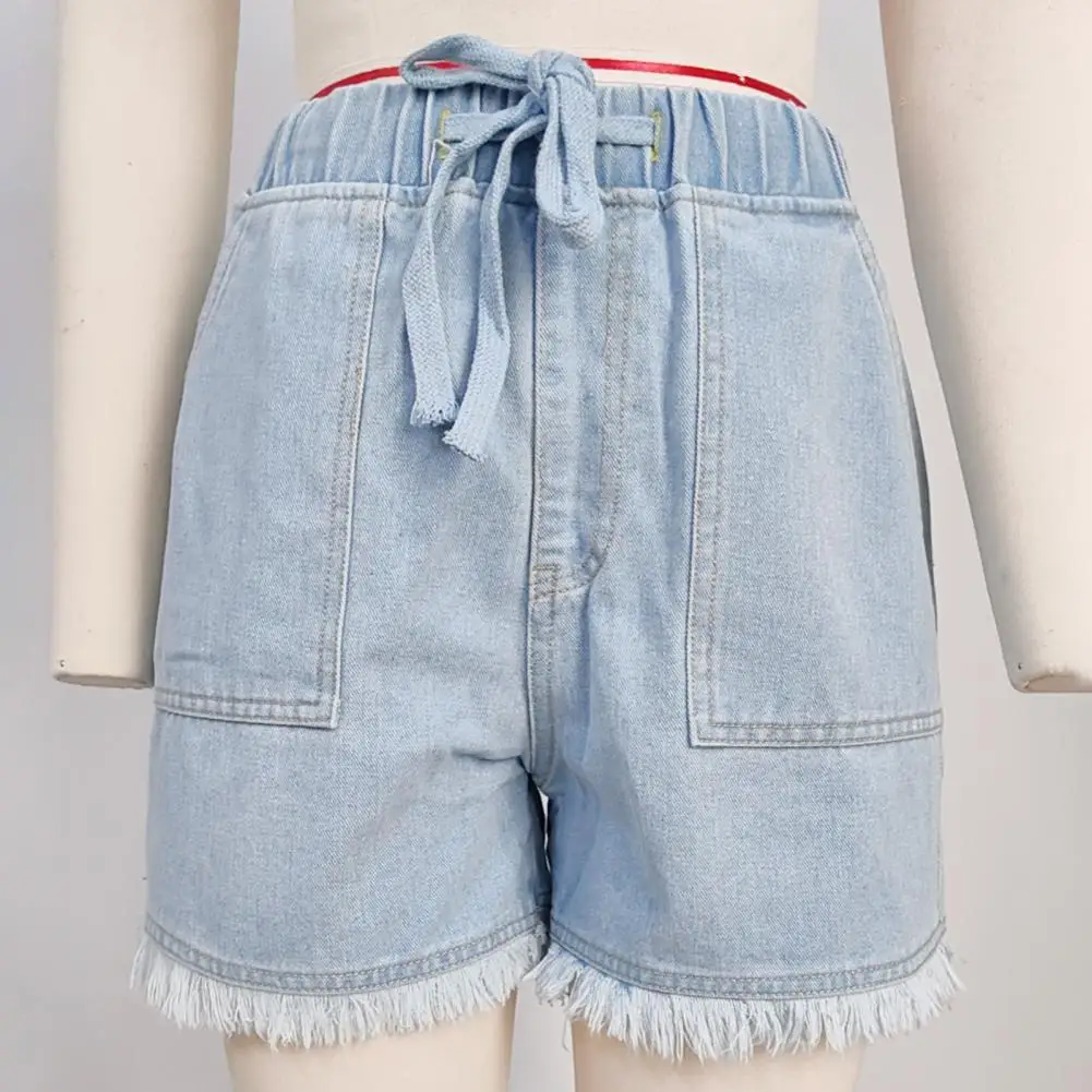 Vintage gewaschene Jeans shorts Damen Jeans shorts stilvolle Damen Jeans shorts Kordel zug elastische Taille zerrissene Kante für lässig