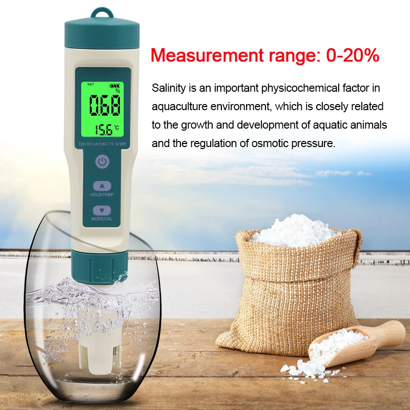 8 IN 1 Digital Water Quality Salinity Drinking Water Tester PH Test Pen TDS/EC/PH/ORP Temp Meter for Swimming Pool Aquarium