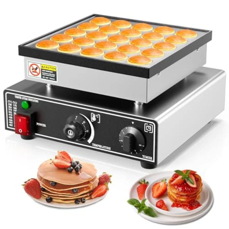 

Commercial Mini Dutch Pancake Maker for home and restaurants, aluminum alloy body, black, dual thermostats and dual timers for