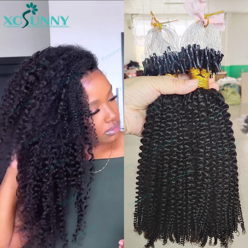 Kinky Curly Microlinks Hair Extensions Double Drawn Burmese Micro Loop Ring Human Hair Extensions Curly For Black Women