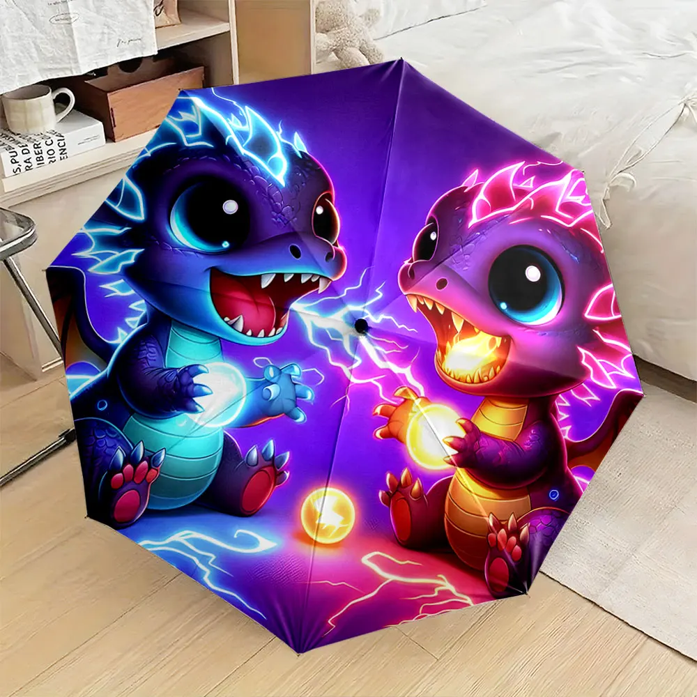 1PC Colorful Dragon Umbrella Design with Neon Elements Print 8 Iron Ribs Folding Umbrella Auto-Open Fashion Sunshade