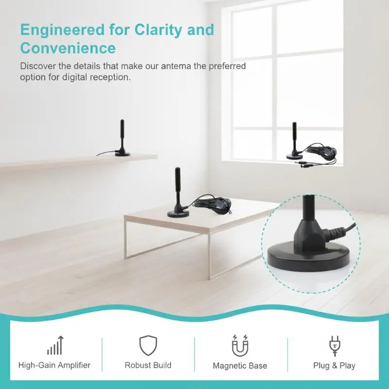 Indoor Digital TV Antenna Signal Amplifier Long Range Clear Reception Device 1080P 720P Compatible for Home
