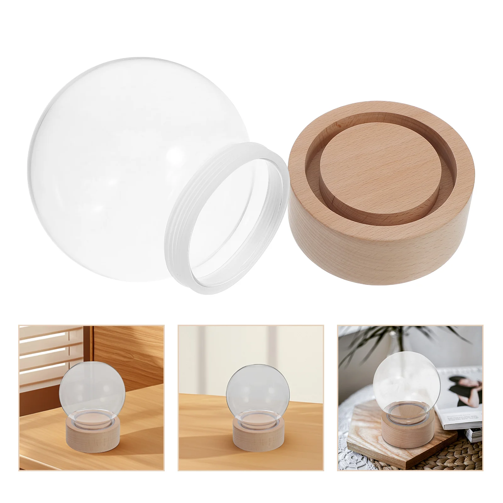 

Clear Snow Globe Music Box Glass Dome DIY Kit Wooden Base for Craft Projects Snow Globe Supplies Decoration Display Ornament