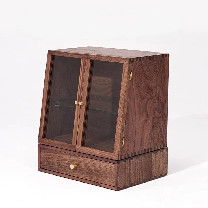 Black walnut desktop display storage cabinet, tea set decoration, skincare product sorting box, storage