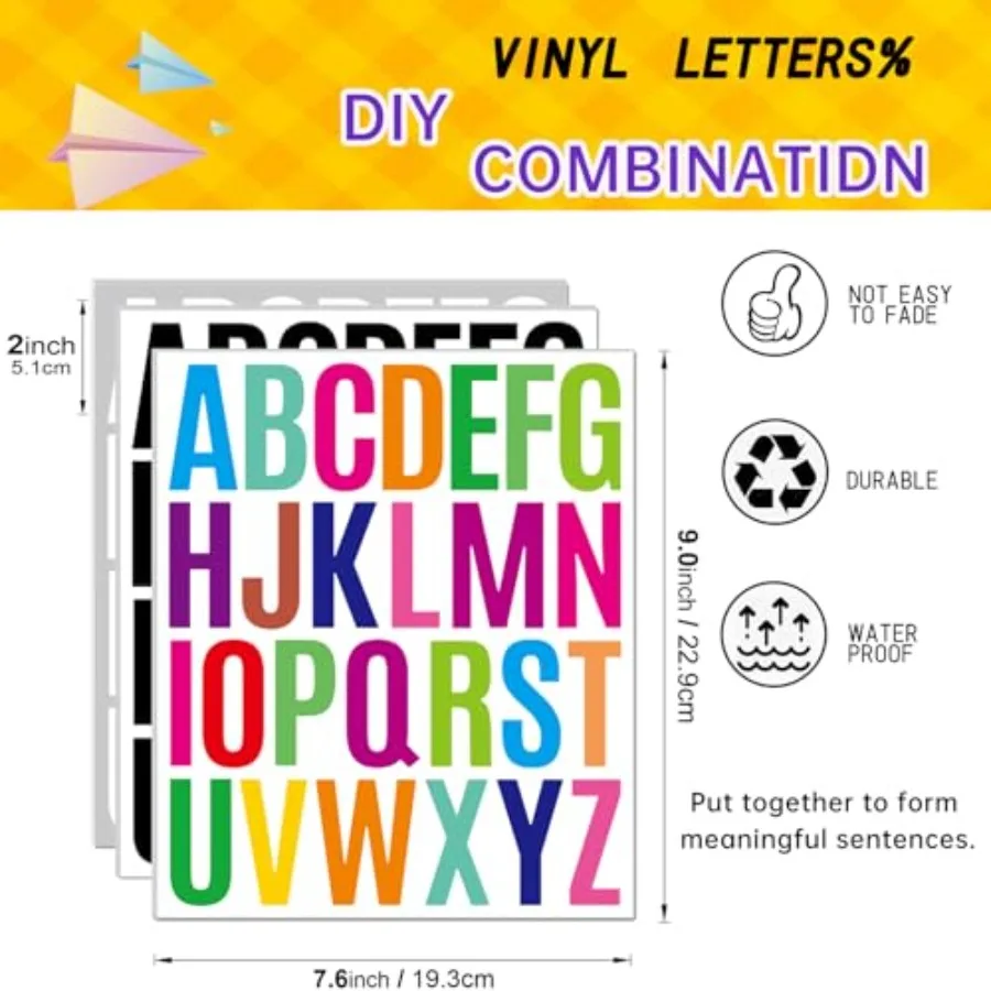 12 Sheets Letter Sticker, 312 PCS Alphabet Stickers Waterproof Alphabet, Self Adhesive Letters Kit Mailbox Sticker Vinyl Letter