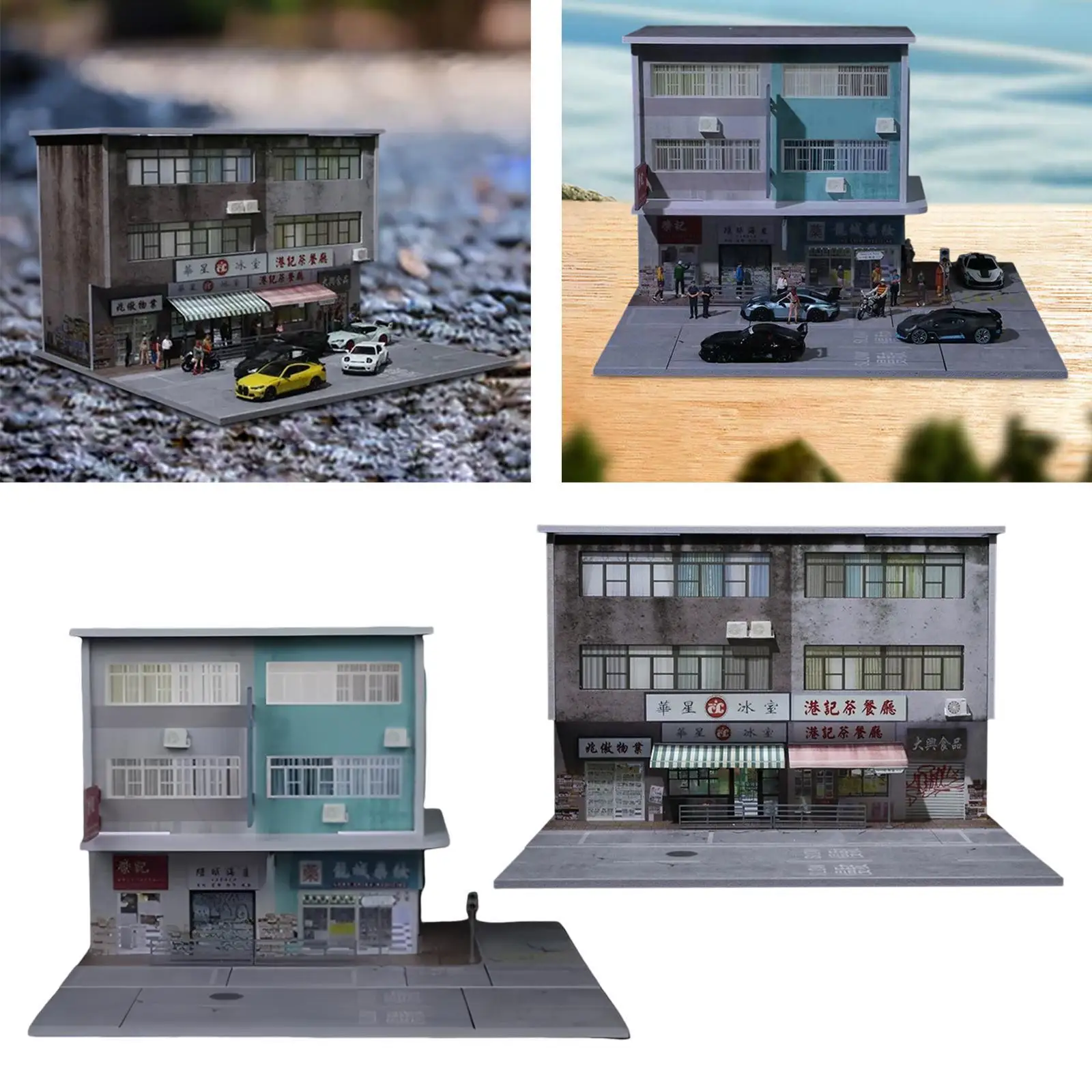 장식 사진 촬영 컬렉션을 위한 조명이 있는 1/64 스케일 디오라마 건물