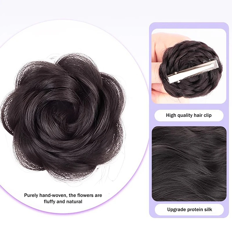 قطعة شعر صناعية مع مشبك منقار البط، إكسسوارات للشعر على شكل كعكة جانبية وردية، قطعة شعر منفوشة للنساء