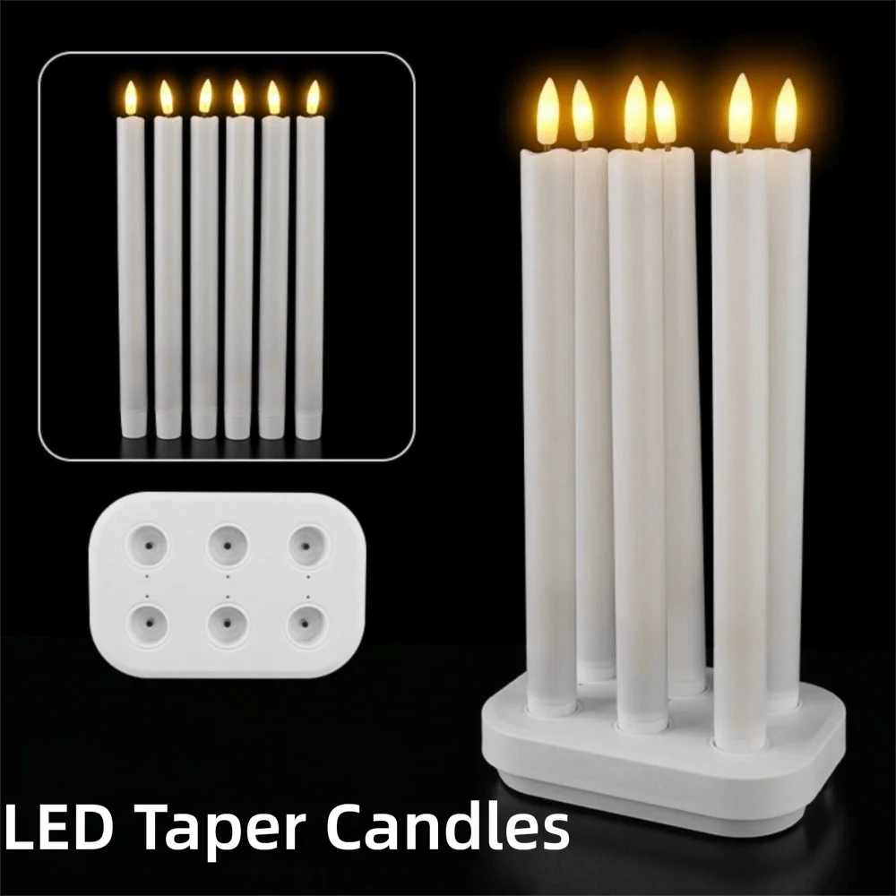 

Светодиодные конические свечи с дистанционным управлением, настоящая восковая текстура, эффект мерцания, поддельные свечи, функция таймера с зарядной станцией