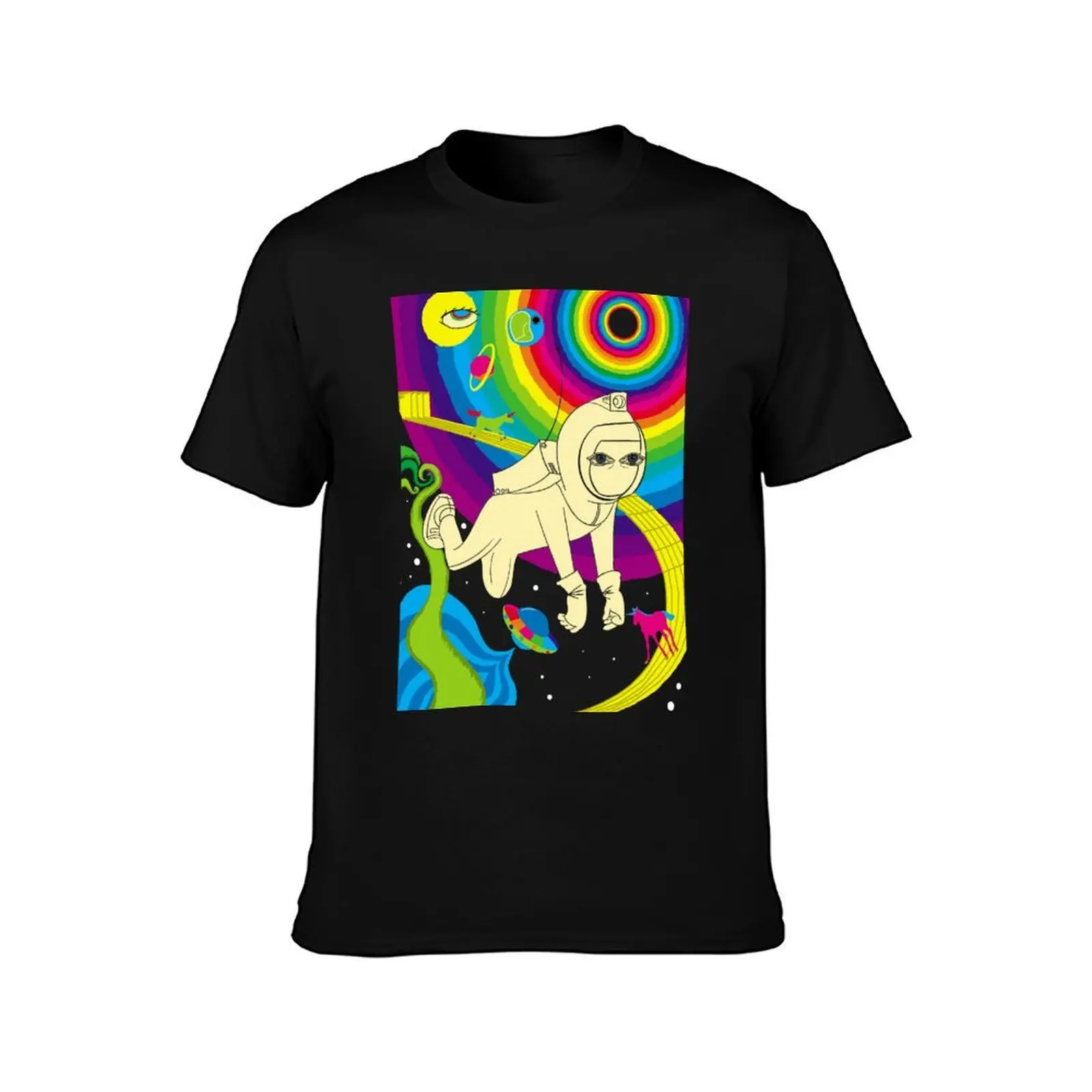 Floating In Space T-Shirt, Summer Casual Cotton Tee, Oversized Streetwear Tops, Vintage Graphic Print, Loose Fit Short Sleeve