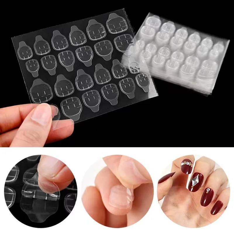 24Pcs/Sheet Nail Adhesive Tabs Jelly Glue Sticker Fake Press On Nail Tips Tool Kit With Nail File Wood Sticks Cleaning Wipe