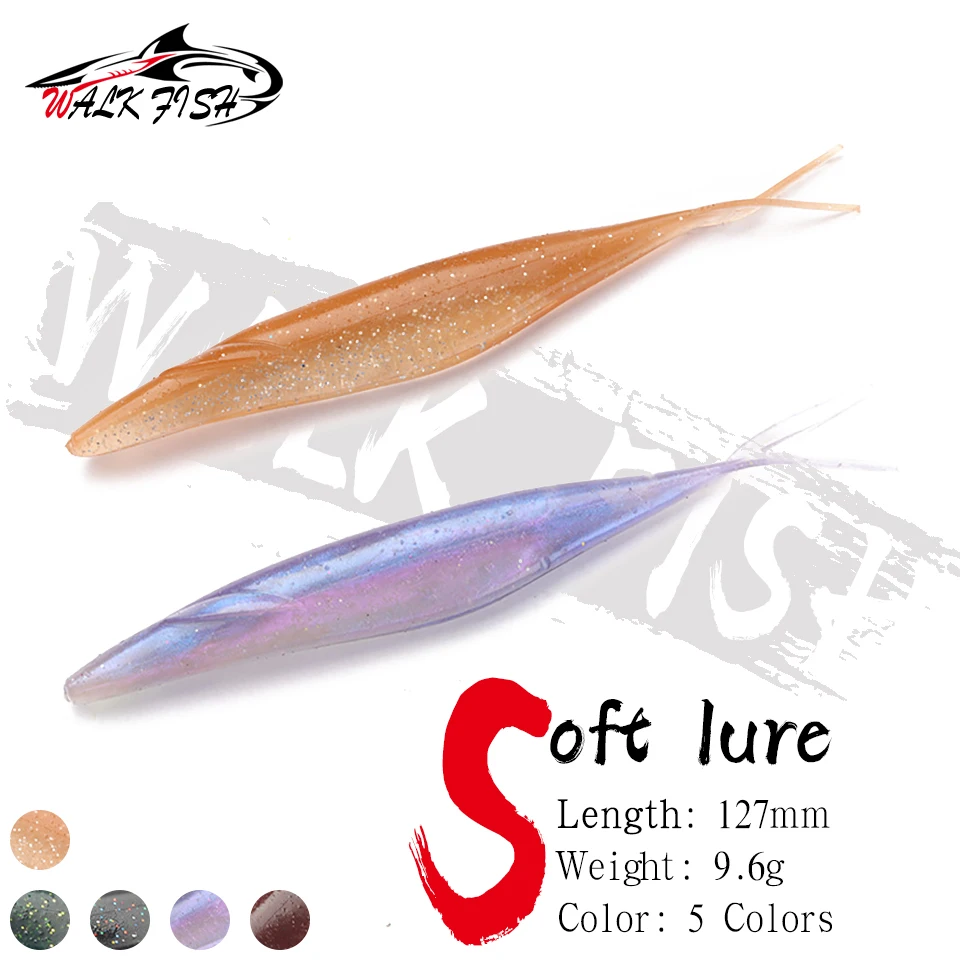 WALK FISH Lot de 6 leurres souples coulants à queue fourchue en PVC 12,7 cm 9,6 g, leurre nageur en silicone pour la pêche au brochet, au bar et autres poissons