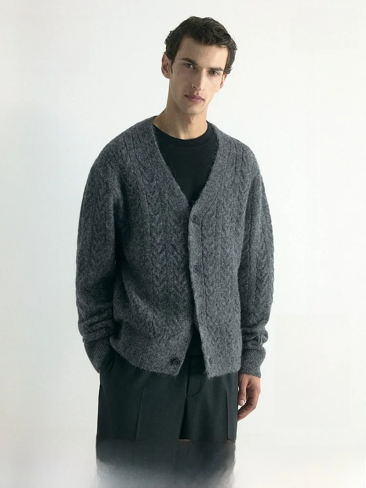 

Вязаный свитер H&M из смесовой шерсти, повседневный кардиган свободного кроя для мужчин и женщин, теплый, коллекция осень-зима