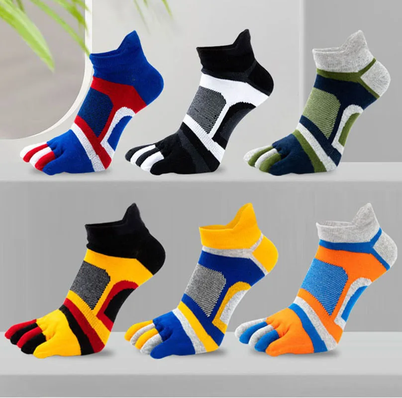 5 Pairs Ankle Toe Socks Men Boys Sport Five Finger Short Young Fashion Cotton Mesh Breathable Deodorant Happy Socks with Toes