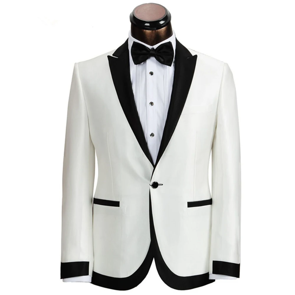 

Men Jacket For Weding Groom White Coat Black Peaked Lapel Steampunk Formal Prom Single Breasted Hombre пиджак 2024