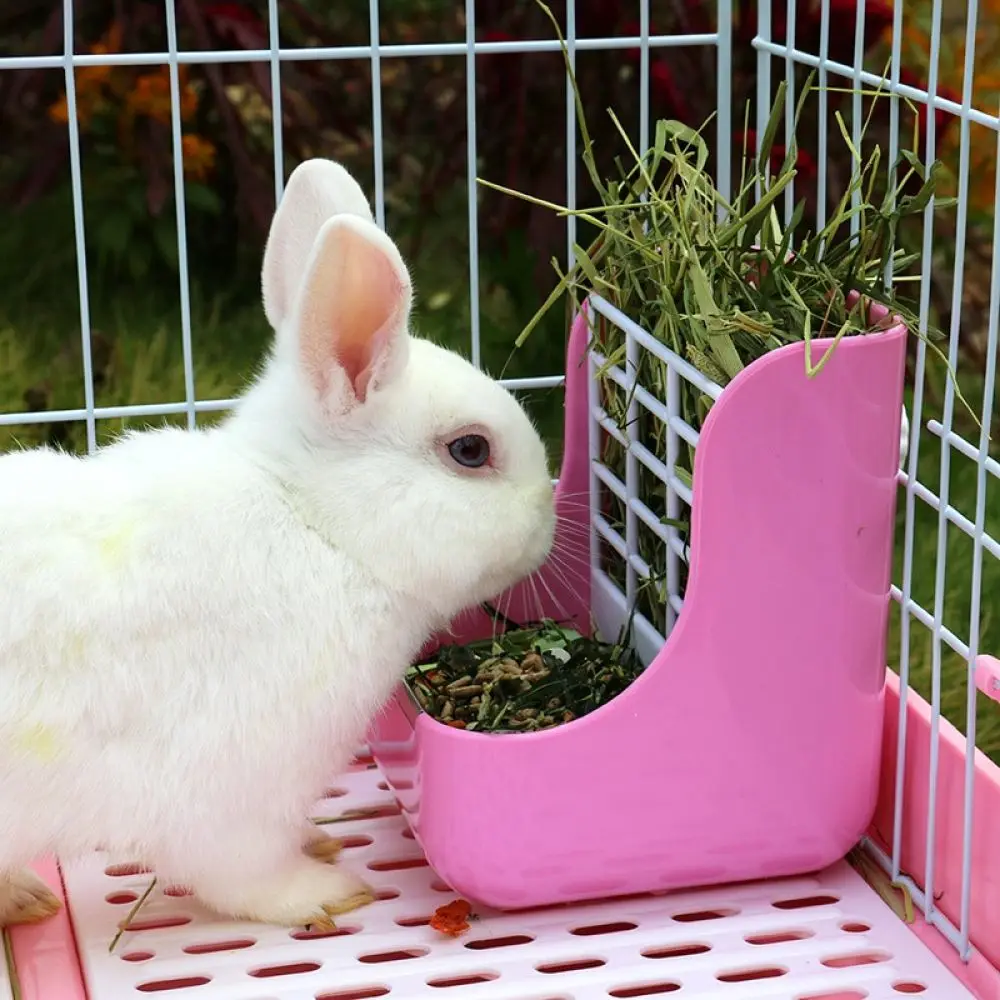 Rabbit Food Bowl Hay Manger Two In One For Chinchilla Cage Fixed Rack Waste Preventer Plastic Feeding Accessory
