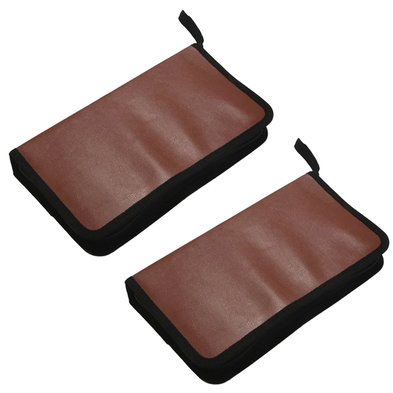 2X 80-Discs Portable Leather Storage Bag Zippered Storage Case For CD DVD Hard Disk Album - Brown