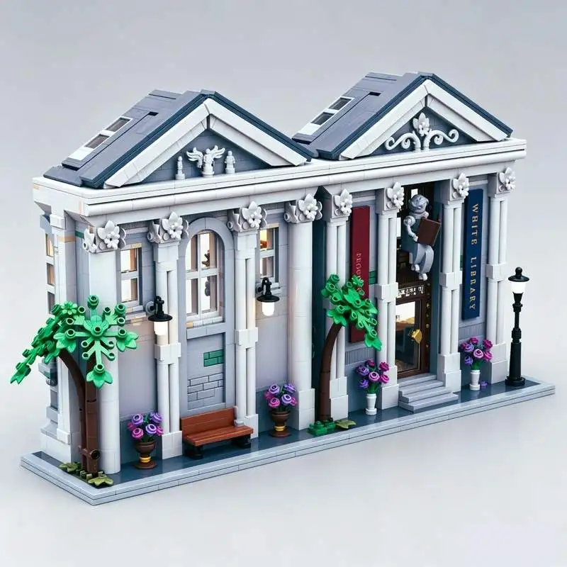 2224 PCS White Library MOC Architecture Building Model Custom Puzzle Blocks DIY Creative Assembly Educational Toy Gifts Display