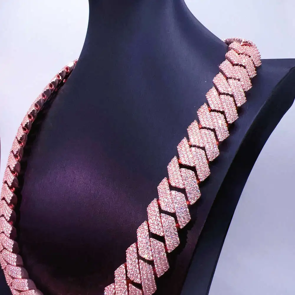 3rows Rose Gold Cuban Link Chain 20mm 24inches Hip Hop Jewelry Iced Cuban Chain Necklace