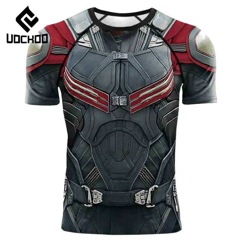 Superhero Cosplay Costume Men Mecha Print T-Shirt Quick Dry Compression T-Shirts Fitness Breathable Tops Novelty Male Clothes