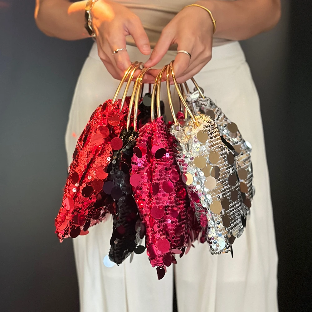 كاندي اللون الترتر حقائب السهرة للنساء مقبض دائري حقيبة نسائية جديدة مخلب السيدات حقيبة يد فاخرة ومحفظة الزفاف المحافظ