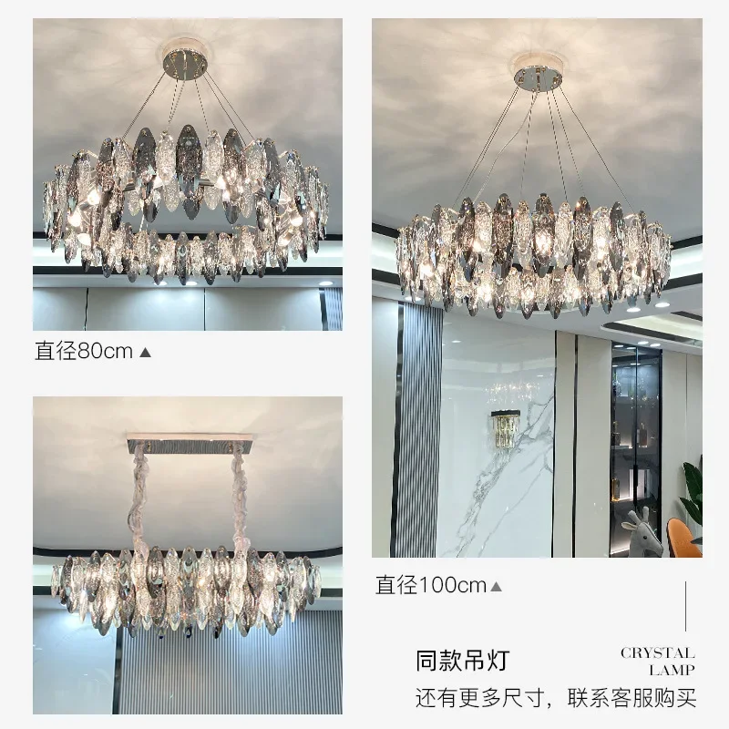 Light Luxury Crystal Chandelier Living Room Headlight Simple Atmosphere Bedroom Lamp Led Dining Room Lamp Post-Modern High-end