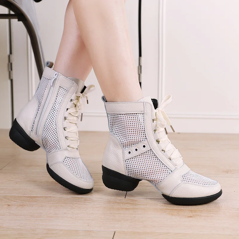 

Dance Shoes For Women With Soft Adult Square Dance Sailor Dancing Shoes Woman High Cut Top Layer Cowhide Dance Boots Breathabe