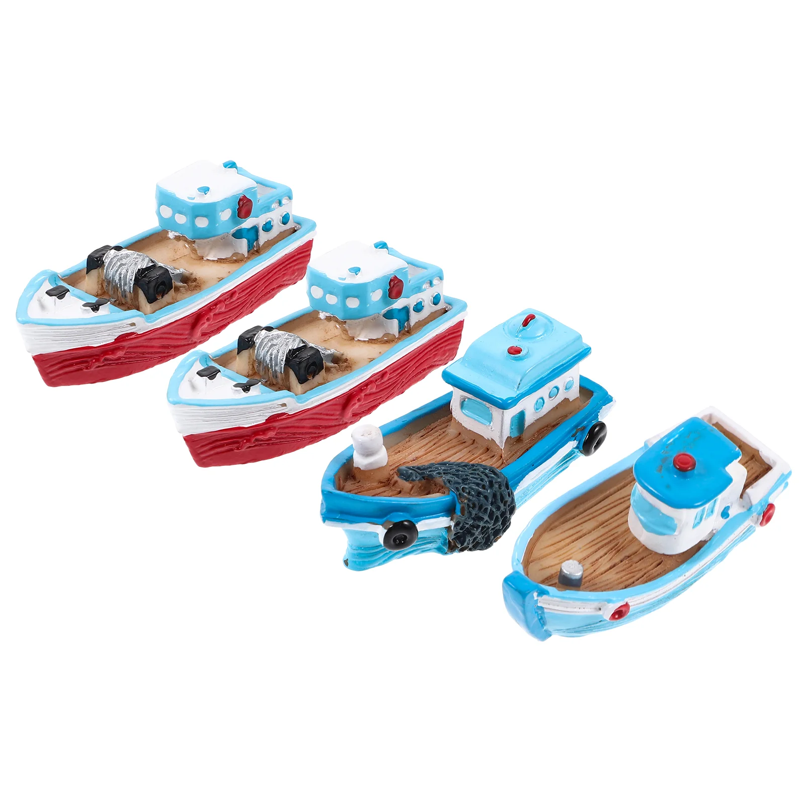 4 Pcs Fishing Boat Ornaments Model Resin Toy Miniature Ship Beach Toys Adornment Dining Table Ocean Desktop Kids Dollhouse