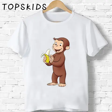 Nyfiken George tecknat tryck t-shirt för barn - rolig apa djur kortärmad topp för pojkar flickor baby sommarkläder 8 best sales George Shirts Bulk - №2