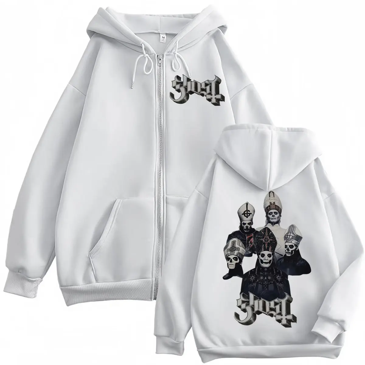 رائجة البيع شبح الفرقة قلنسوة بسحاب الرجال النساء الملابس موضة روك زمم البلوفرات القوطية خمر مقنعين الشارع الشهير بلوزات #3