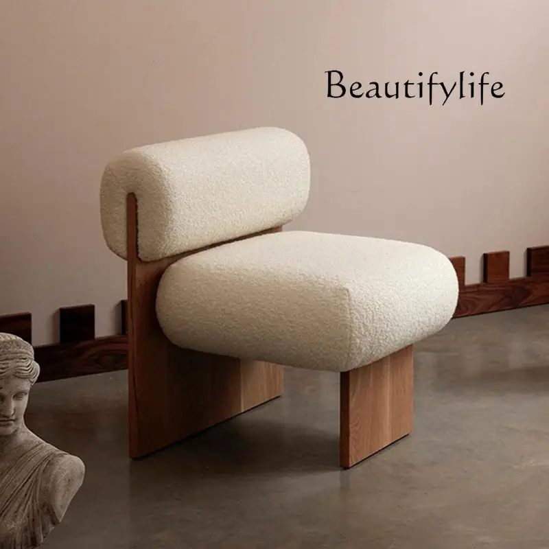 Casual single sofa chair Solid wood designer Minimalist medieval wabi-sabi lamb wool Nordic living room