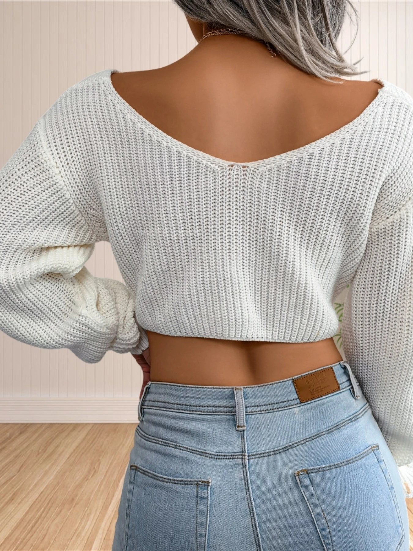 بلوفر نسائي بعقدة ملتوية متقاطعة برقبة على شكل حرف V ، سترة محبوكة محصول ، بلوزات علوية