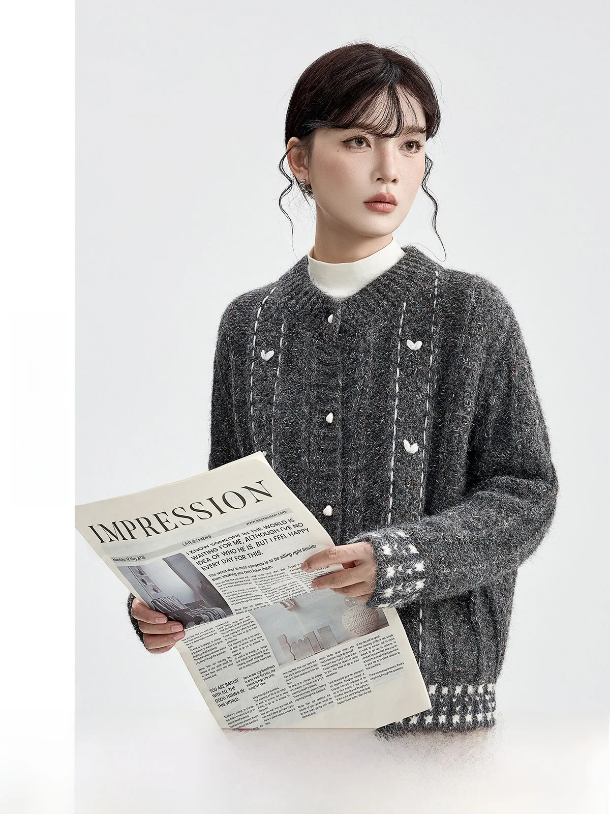 

Вязаный кардиган Guier с узором в виде сердец, женский, зимний, модный дизайн, премиум-класс, с длинными рукавами, круглым вырезом, на одной пуговице, повседневный.