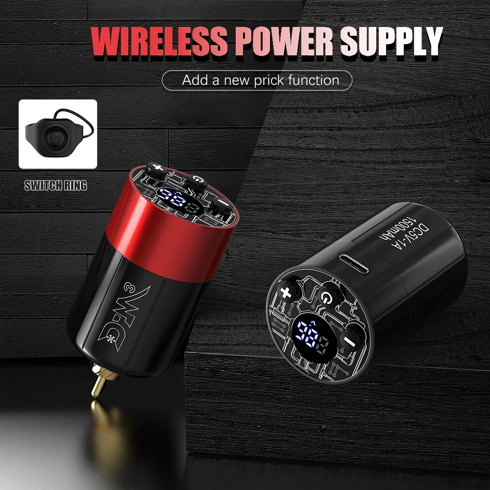 Fuente de alimentación inalámbrica para tatuaje, Mini batería con interfaz de anillo de Control, máquina de tatuaje rotativa RCA, baterías para bolígrafo, 1500mAh
