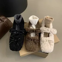 Elegant Autumn Winter Ballet Loafer Flat Shoes Women Female  Flats Loafers Fur Round Toe Ladies Brand Design Teddy Outdoor Shoes