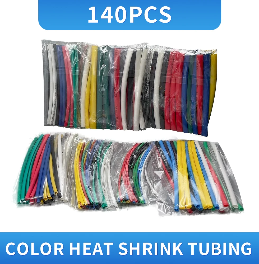 140Pcs Heat Shrink Tube Kit Shrinking Assorted Polyolefin Insulation Sleeving Heat Shrink Tubing Wire Cable 5 Sizes 7 Colors 2:1