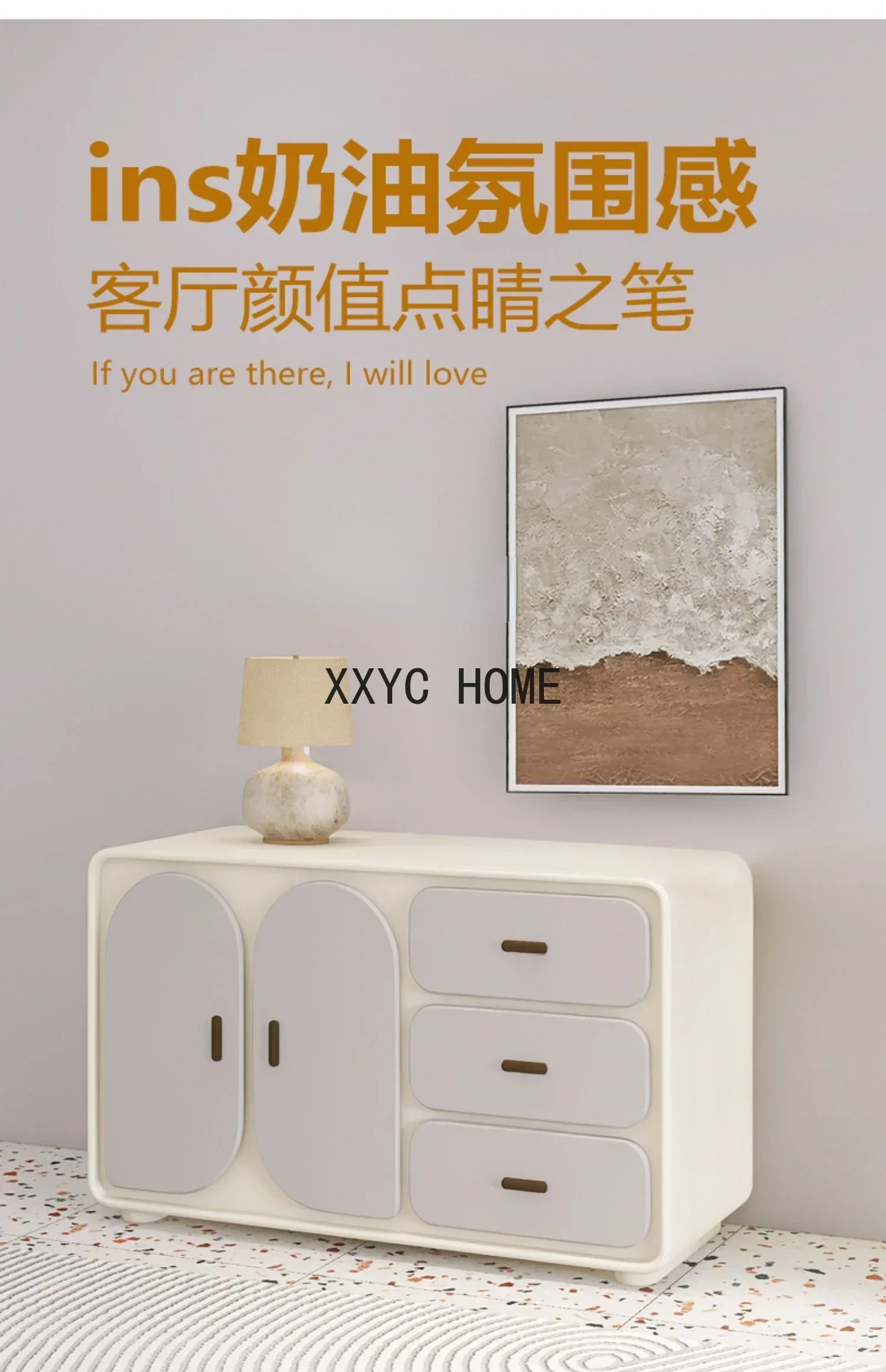 Nordic Cream Style Sideboard Creative Storage Cabinet Living Room Storage Cabinet Solid Wood Side Cabinet