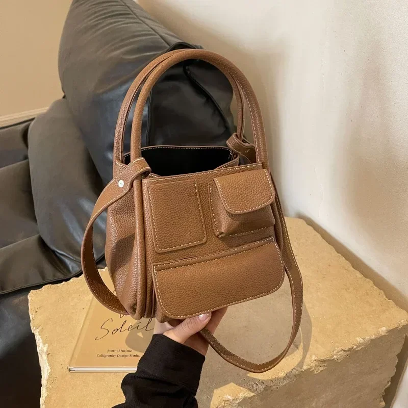 Advanced Sense PU Bucket Designer Shoulder Bags 2024 High Quality Versatile Trend Hasp Elegant Crossbody Bags for Women