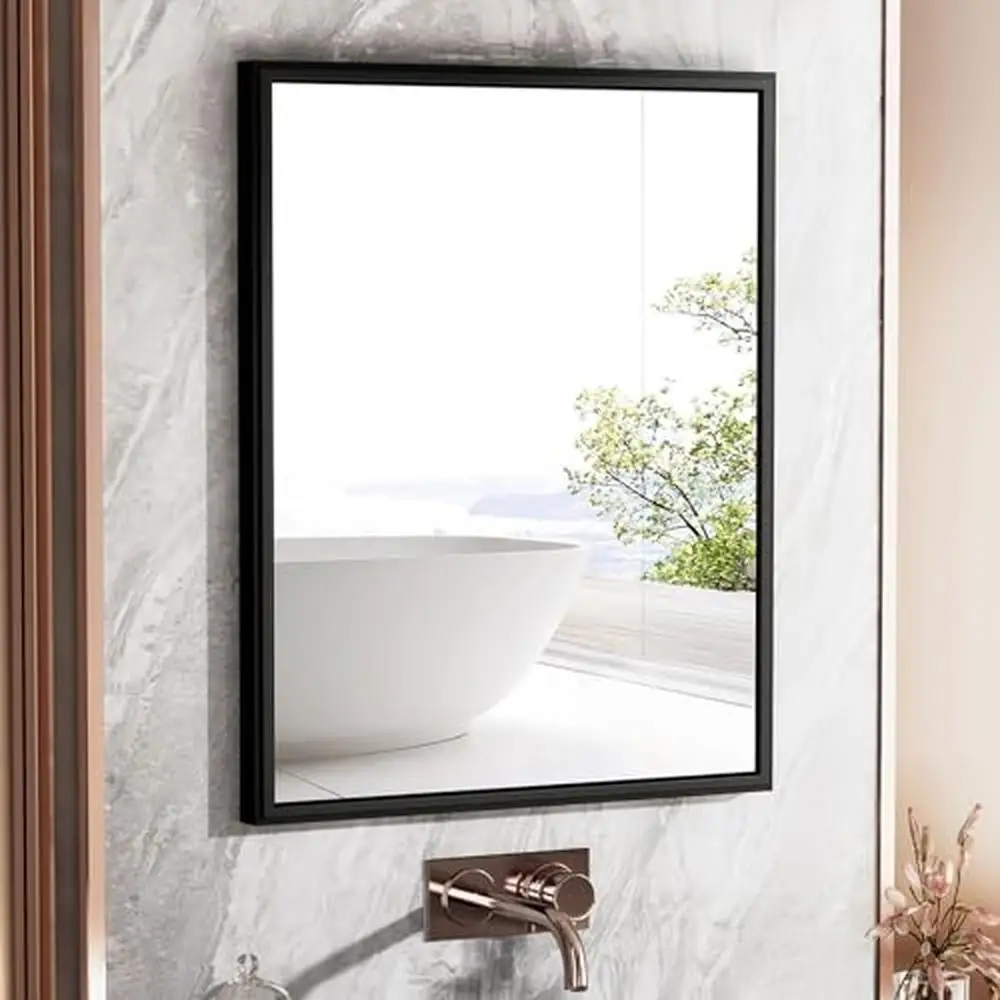 Black Bathroom Medicine Cabinet Mirror 24x30 Inch Vanity Convex Frame Storage Shelves HD Mirror Recessed Surface Mount Metal