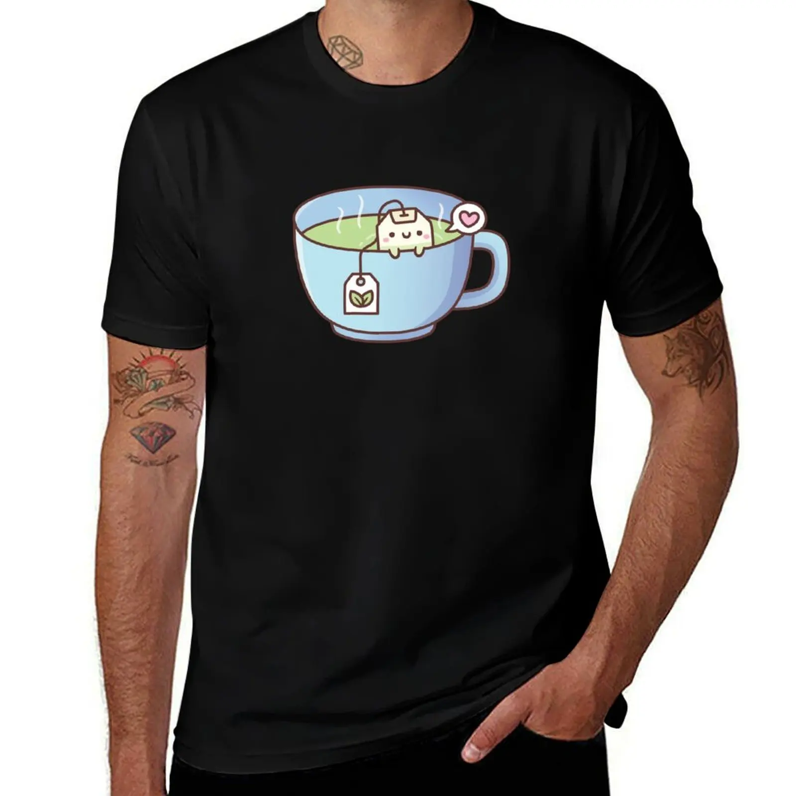Cute Tea Bag In A Teacup Doodle T-Shirt Fashion Pattern Printed Tee Shirt T-Shirt