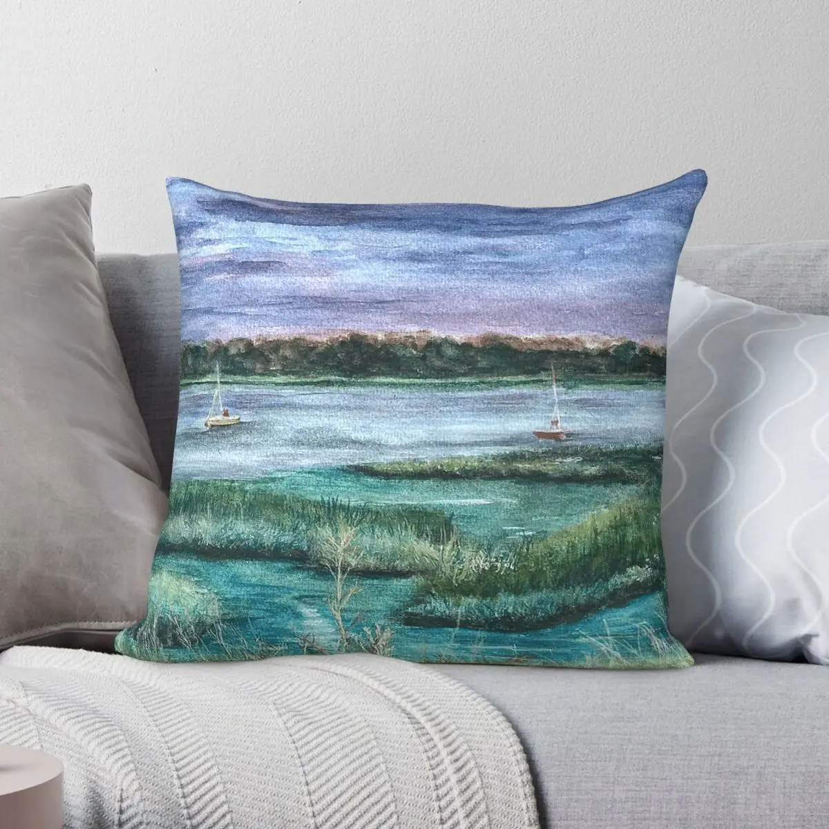 Two Boats On The River Deben Pillowcase Polyester Linen Velvet Pattern Zip Decorative Home Cushion Cover