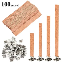 100pcs Wooden Candle Wicks Candle Making Wicks with Sustainer Tab 6~19mm Naturally Smokeless Wood Core for DIY Candle Jar Making