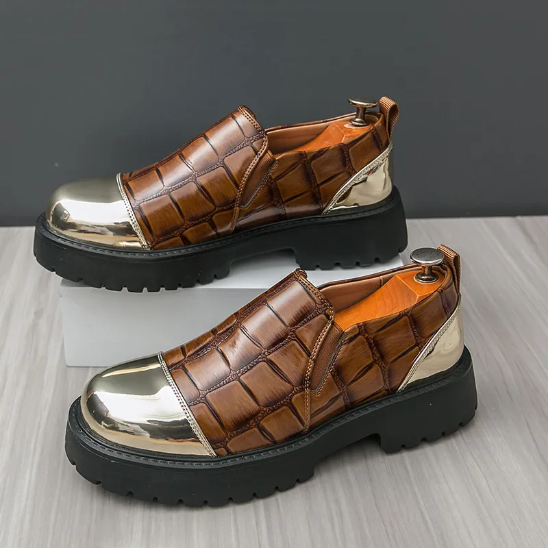 

Коричневые повседневные кожаные туфли для мужчин. Блестящая дизайнерская обувь на платформе. Мужская обувь для вечеринок. Роскошная мужская социальная обувь. zapatos para hombre.