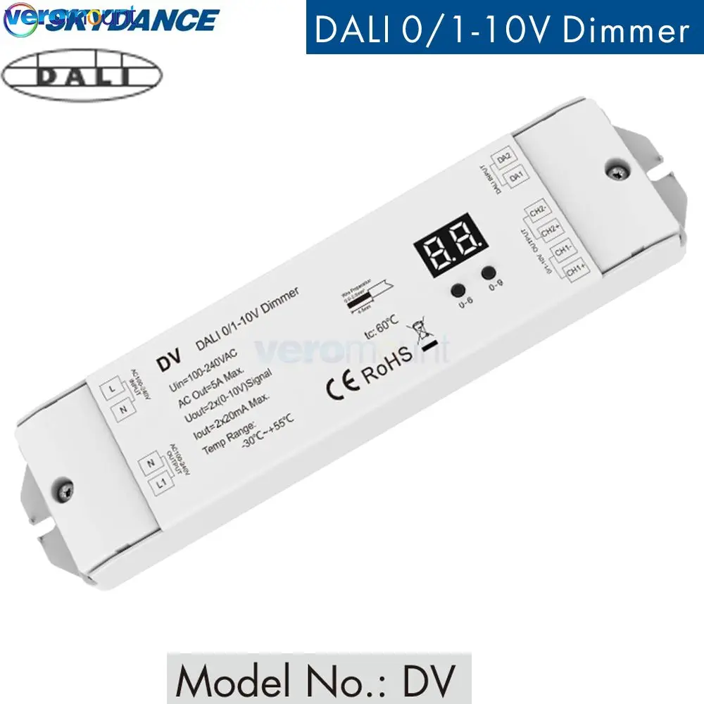 Skydance DV smart lighting Dali 0/1-10V 100-240VDC Dimmer Dali to 2 channel converter Dali controller digital display