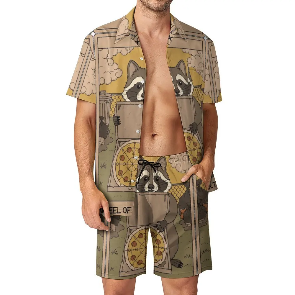 Men's Beach Suit Wheel of Fortune Raccoons Tarot for 2 Pieces Coordinates High Quality  Running Funny