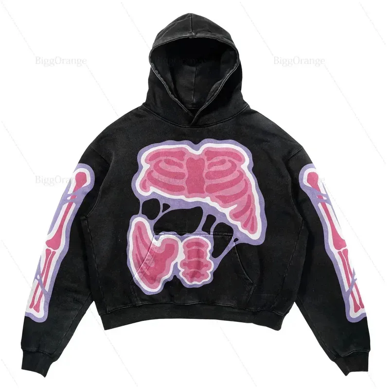 Sudadera con capucha con estampado Y2K, ropa de calle Harajuku de gran tamaño con calavera Vintage para parejas, sudadera gótica de alta calidad, sudaderas con capucha para hombres Clo NM33